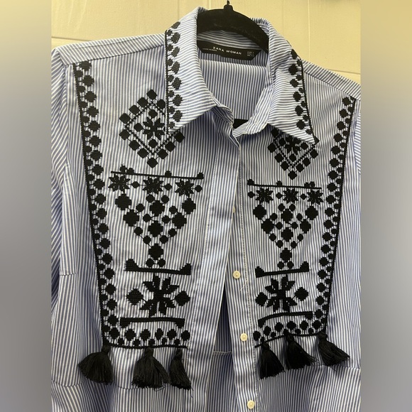 ZARA Striped Shirt With Tassels and Embroidery - Picture 11 of 12